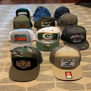 Hats - whisky bent, topo design, richardson, big grove brewery, packers, snap-on
